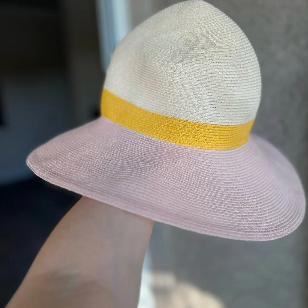 Eugenia Kim colorblock hemp Sun hat, adjustable size, sand/pink, NWOT - Picture 3 of 10